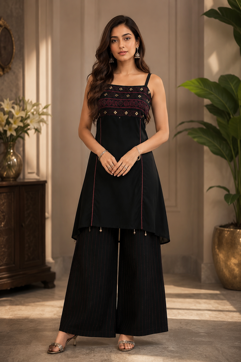 Sleeve Less Kurta And Pant Set