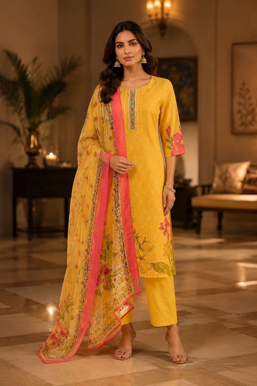 Cotton Kurta Pand And Dupatta Set