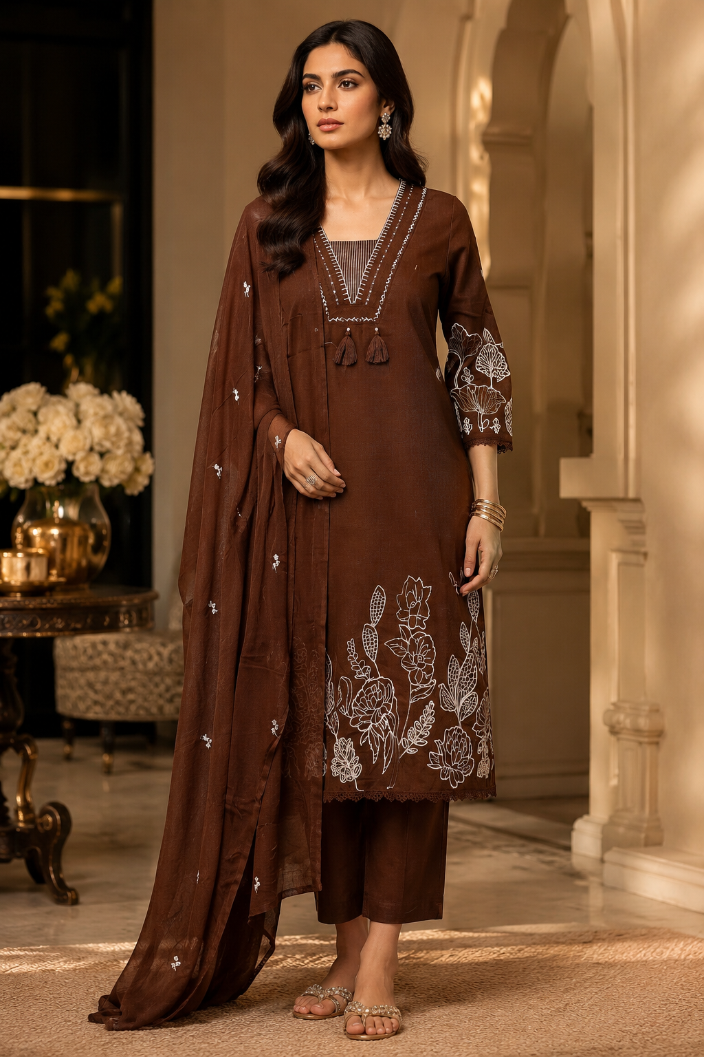 Cotton Kurta Pant And Dupatta Set