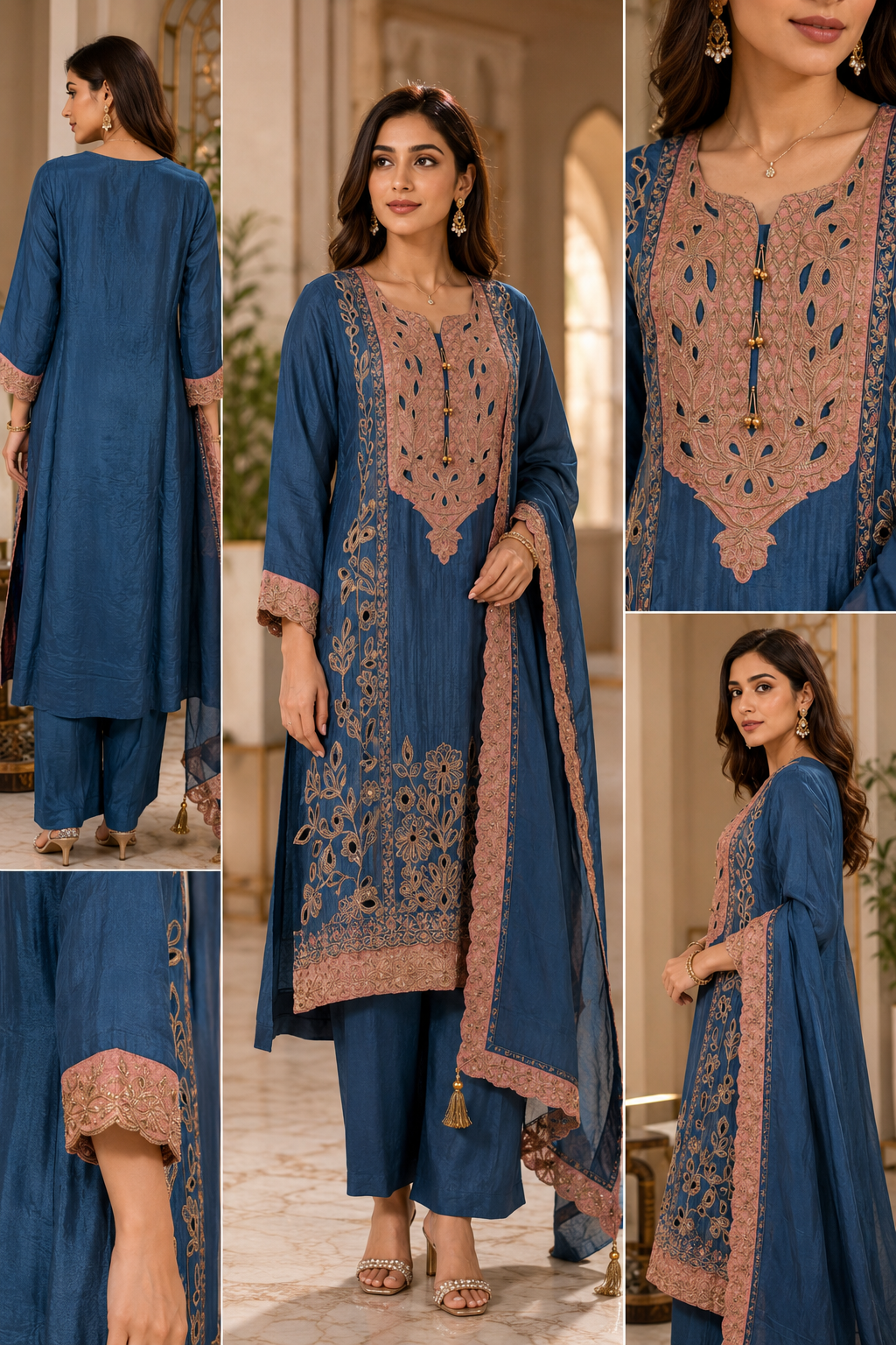 Blue Embroidered Kurta Pant Set with Dupatta