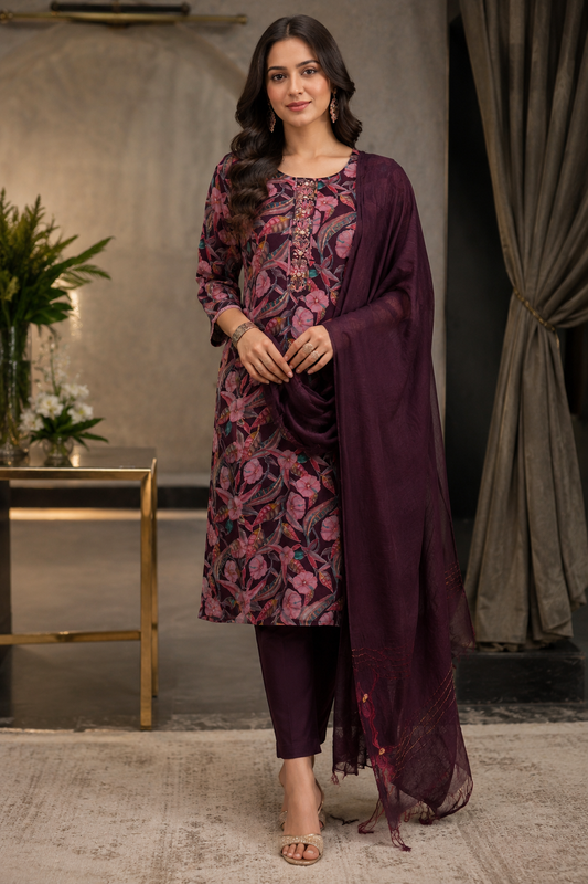 Muslin Printed Straight Suit
