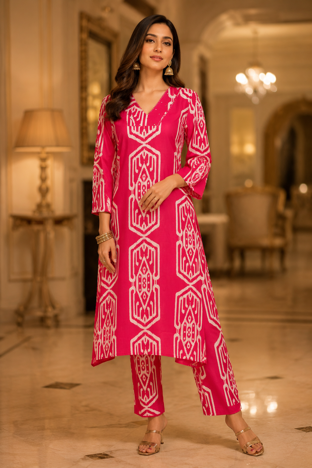 Printed Cotton Kurta Pant And Dupatta Set