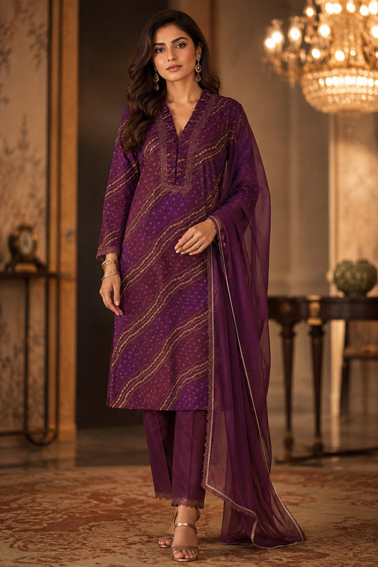 Printed Cotton Kurta Pant And Dupatta Set