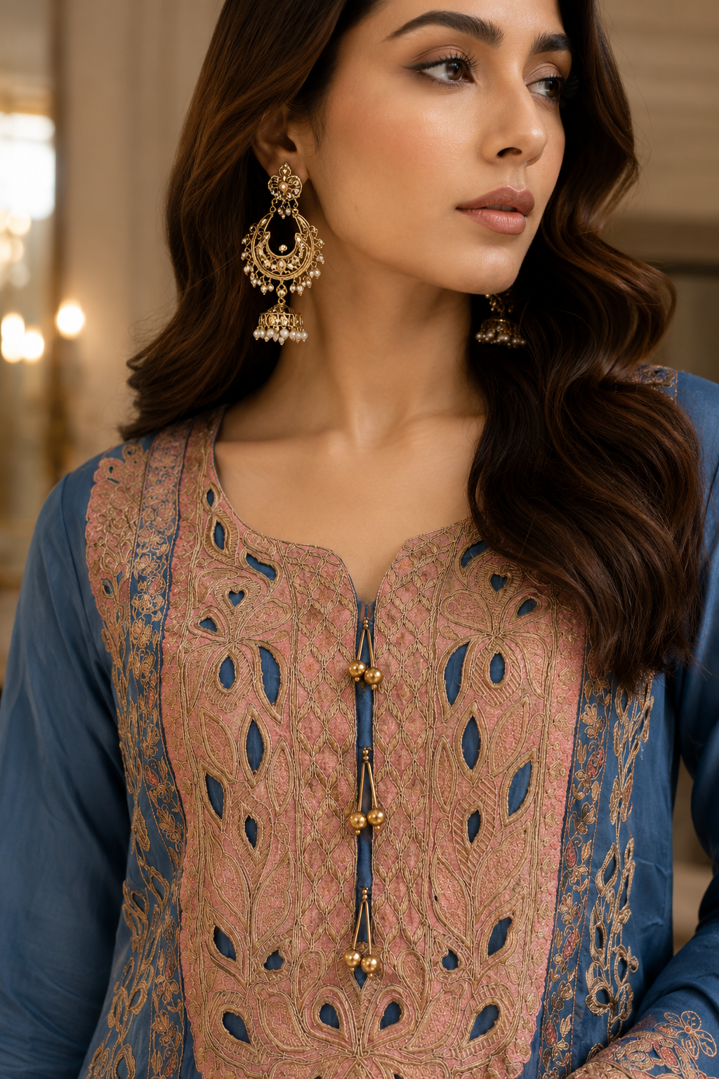 Blue Embroidered Kurta Pant Set with Dupatta