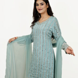 Sky Blue Chinon Kurta with Sharara