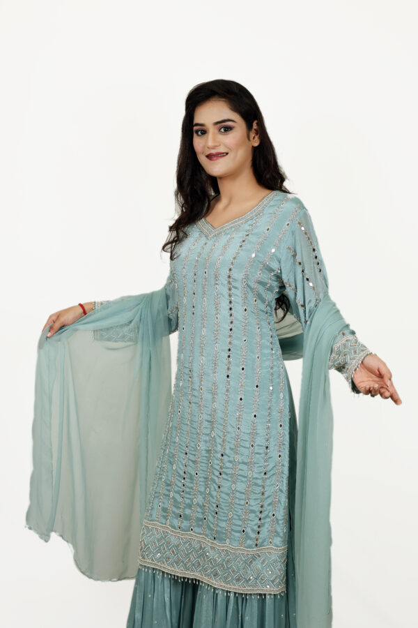 Sky Blue Chinon Kurta with Sharara