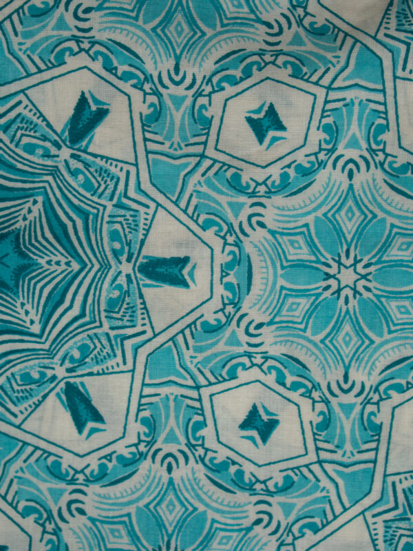 Aqua Blue Printed Cotton Kurta Set with Dupatta - Image 3