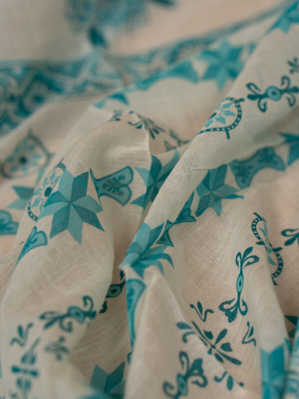 Aqua Blue Printed Cotton Kurta Set with Dupatta - Image 4