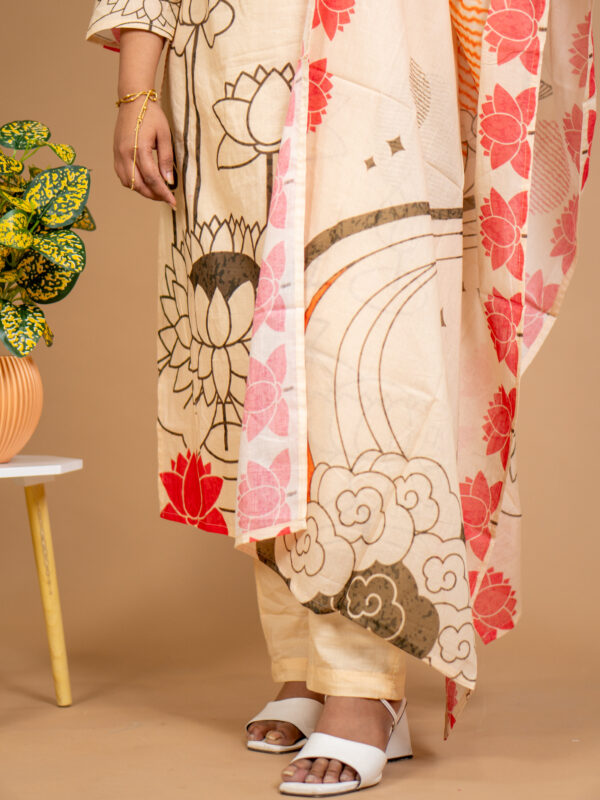 Cream Lotus Garden Printed Cotton Suit Set - Image 3