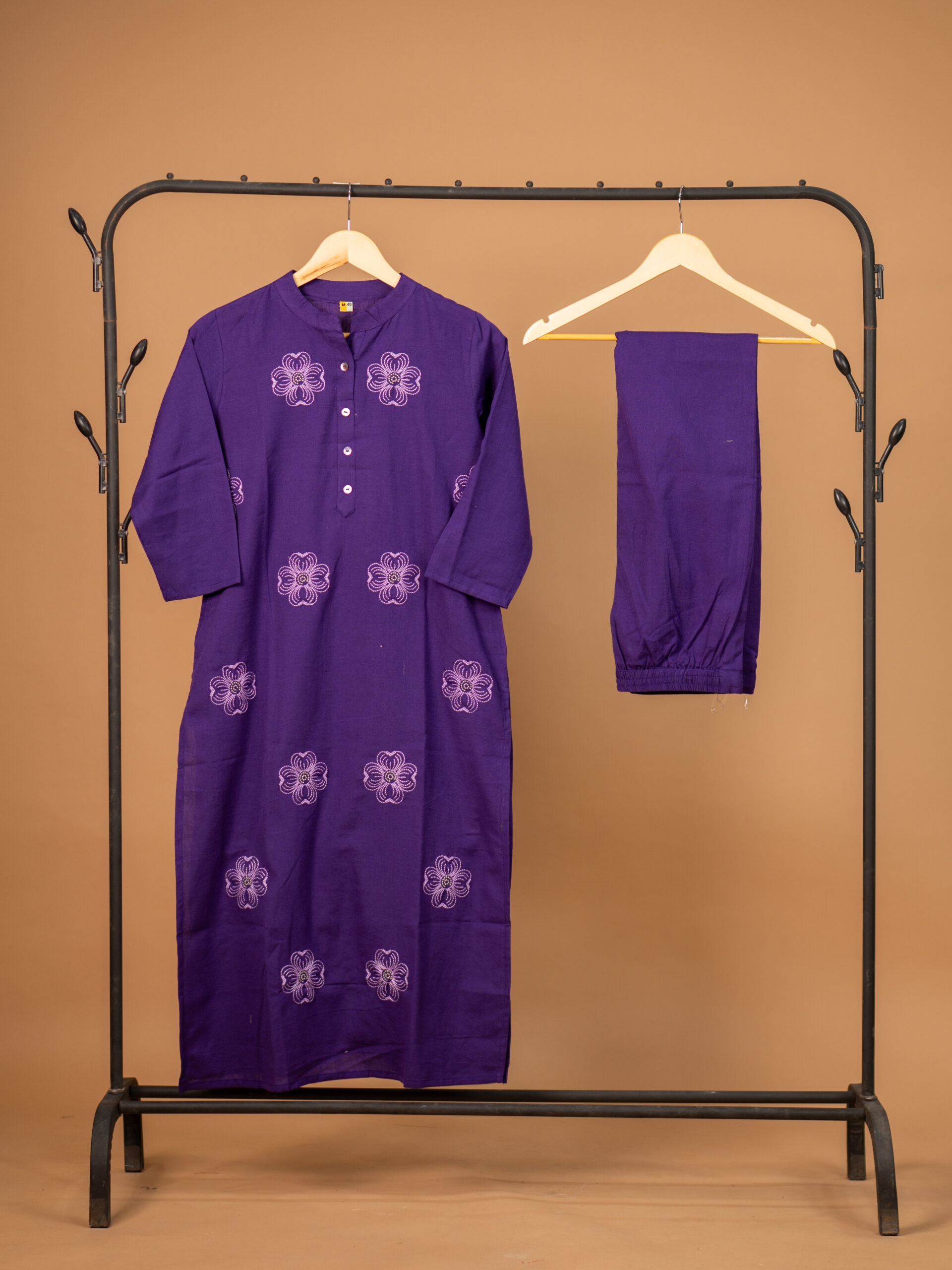 Purple Blossom Embroidered Kurta Set - Image 2