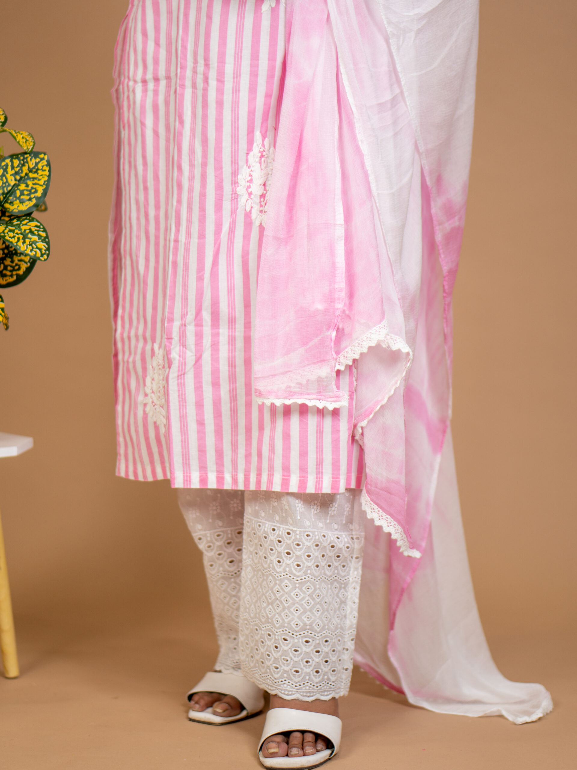 Blush Stripe Embroidered Kurta Set - Image 3