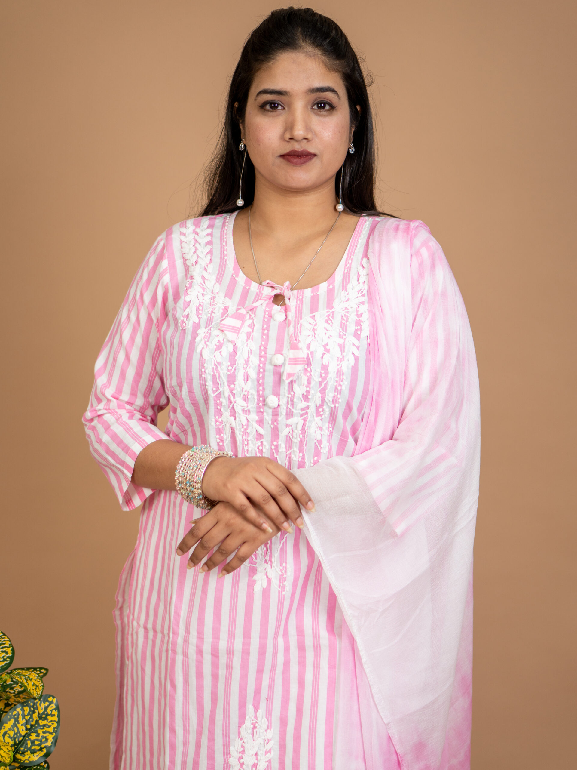 Blush Stripe Embroidered Kurta Set - Image 2