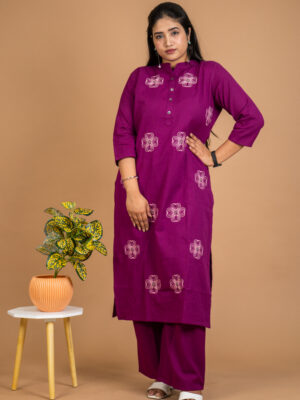 Purple Blossom Embroidered Kurta Set