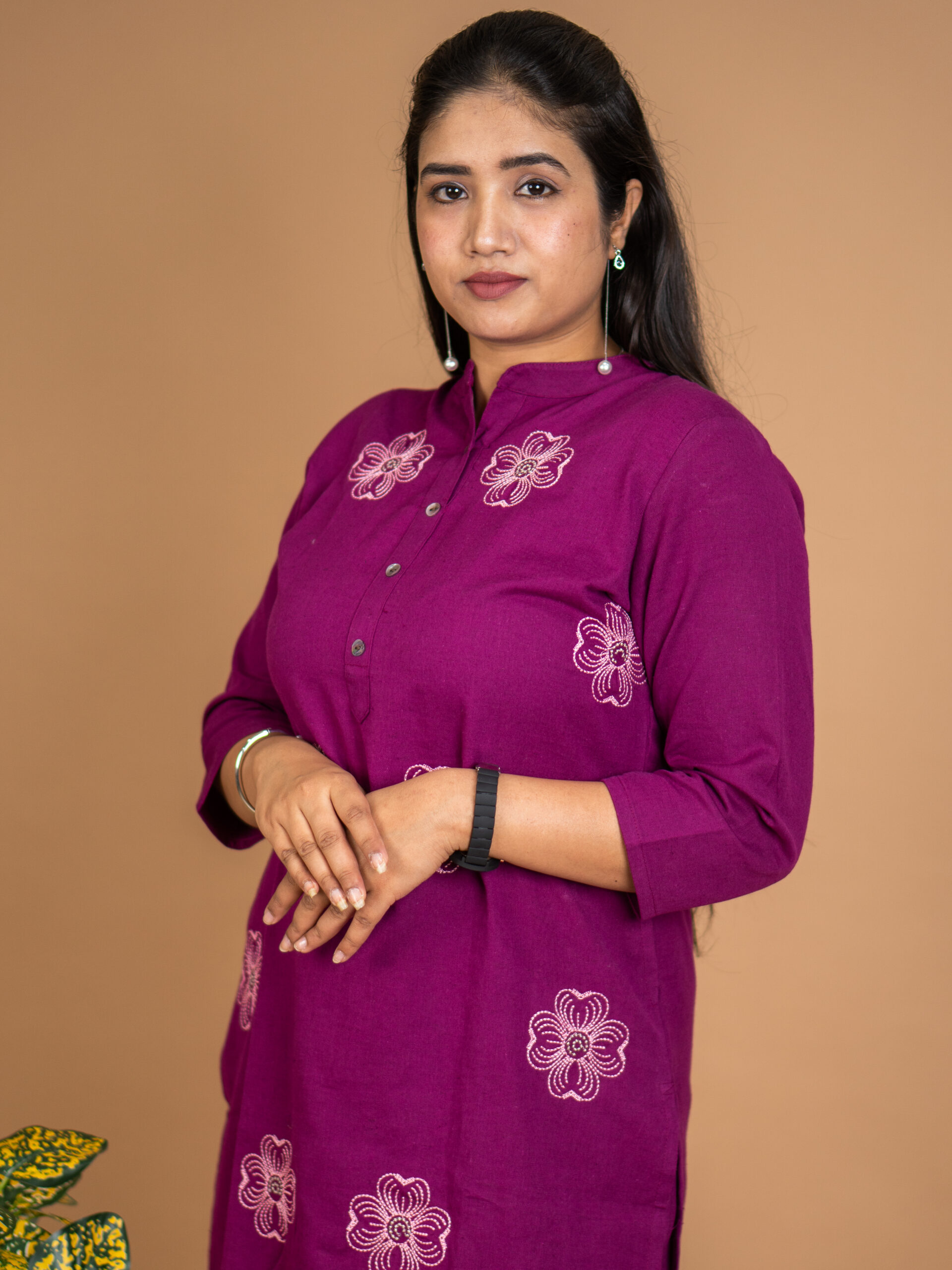 Purple Blossom Embroidered Kurta Set - Image 10