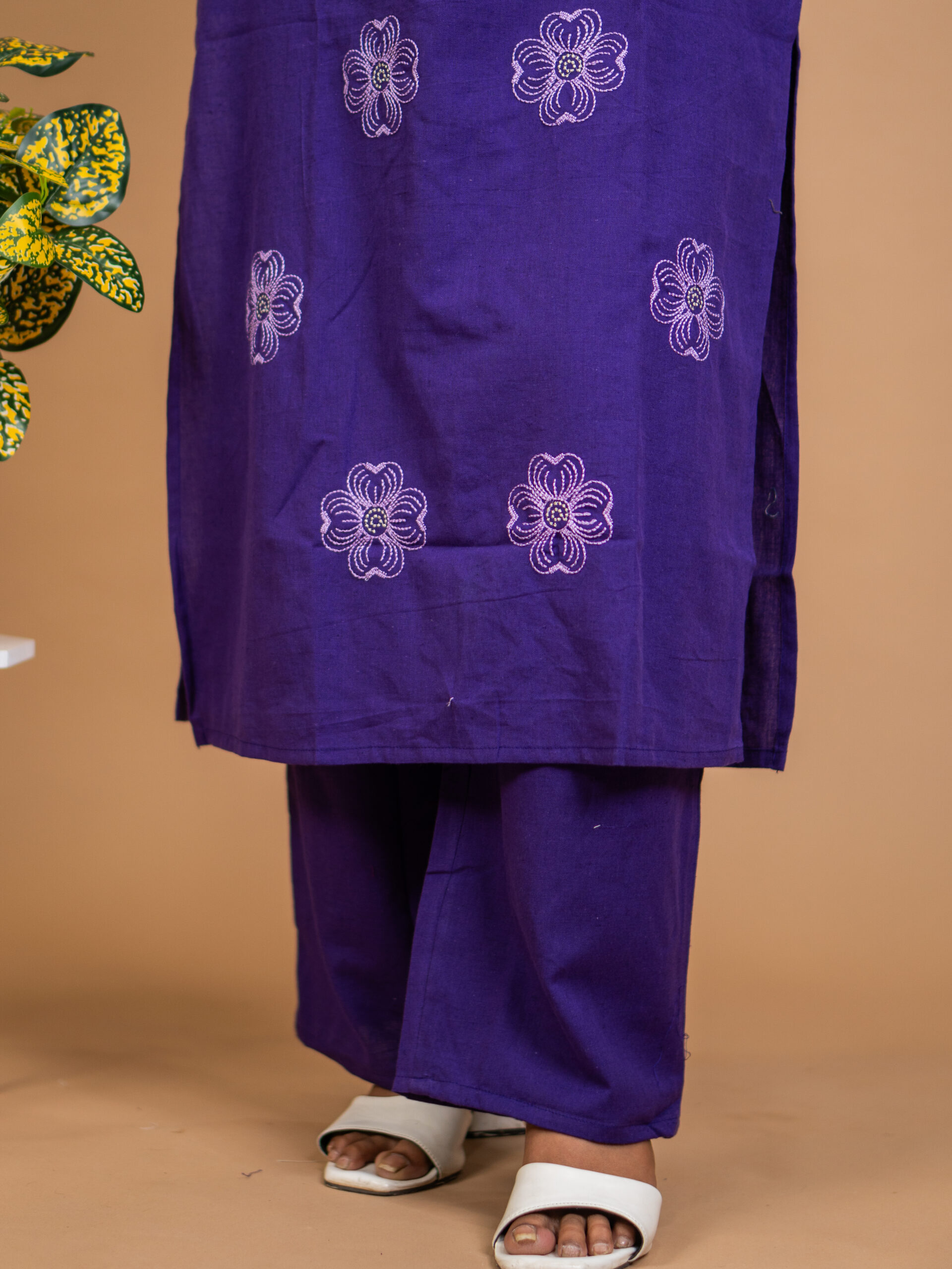 Purple Blossom Embroidered Kurta Set - Image 4