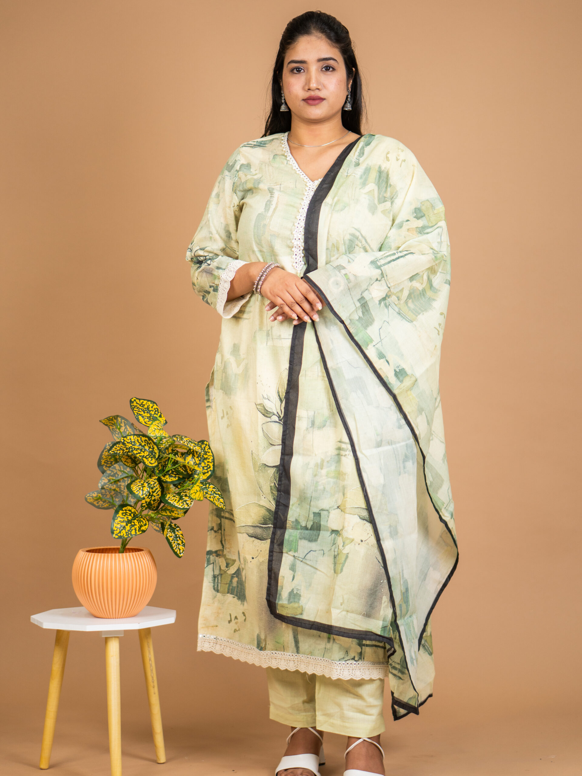 Pastel Green Abstract Print Kurta Set