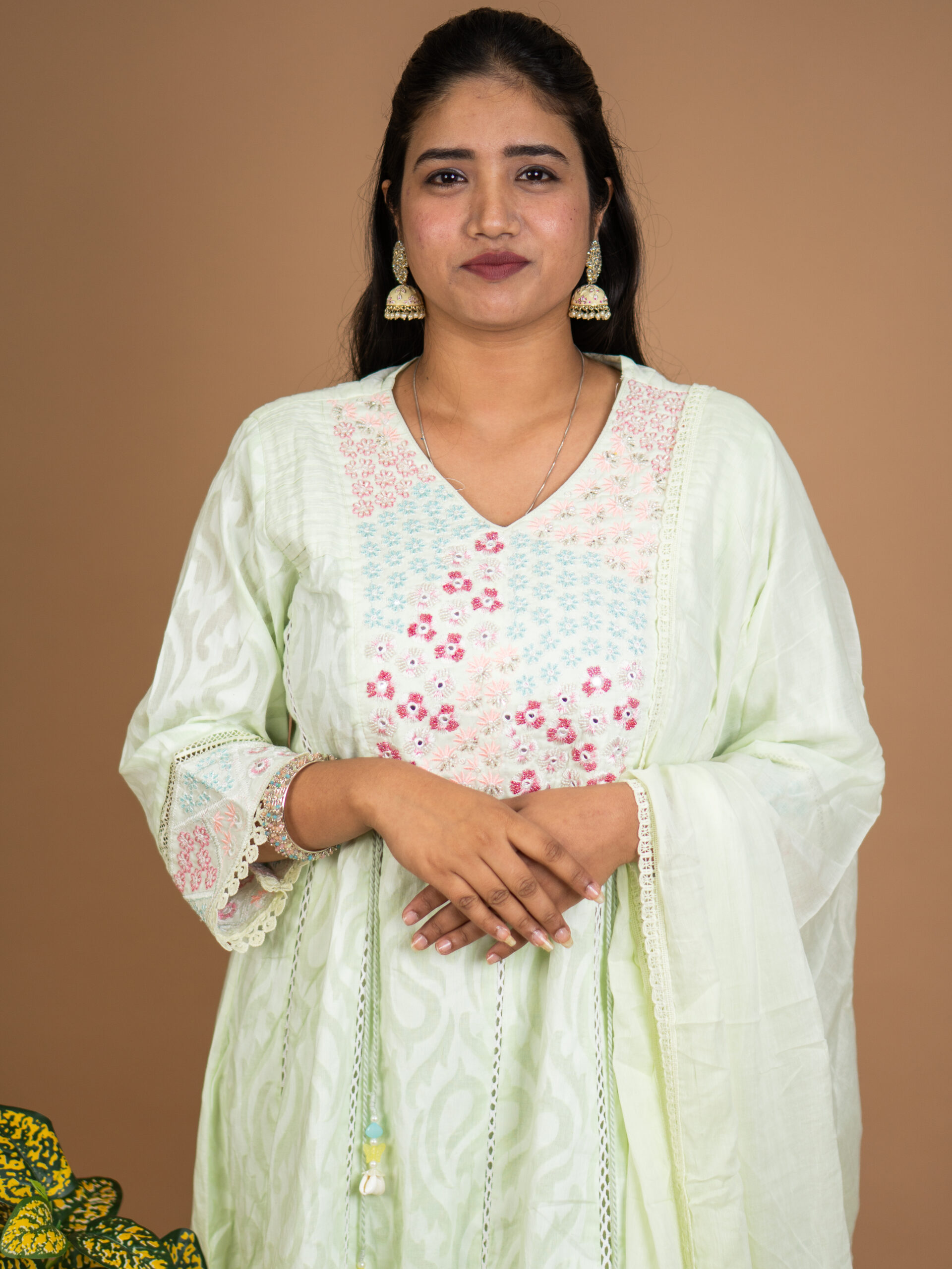 Mint Green Embroidered Suit Set - Image 2