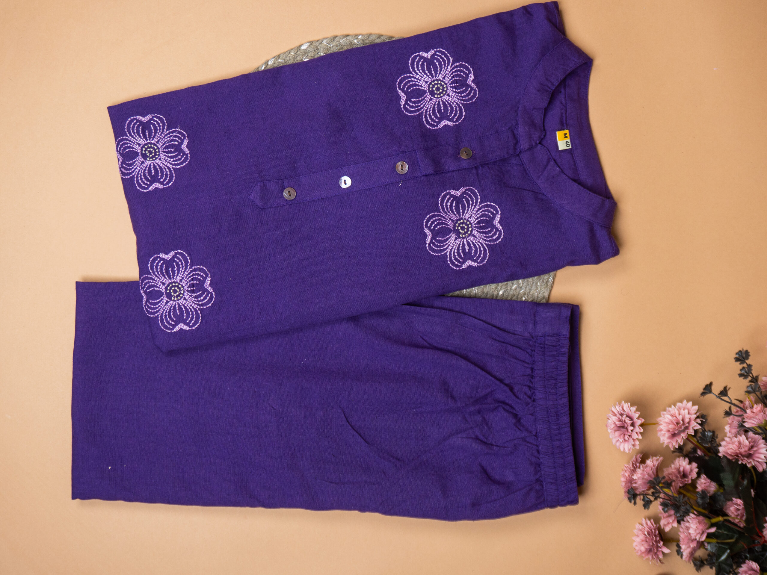 Purple Blossom Embroidered Kurta Set - Image 5
