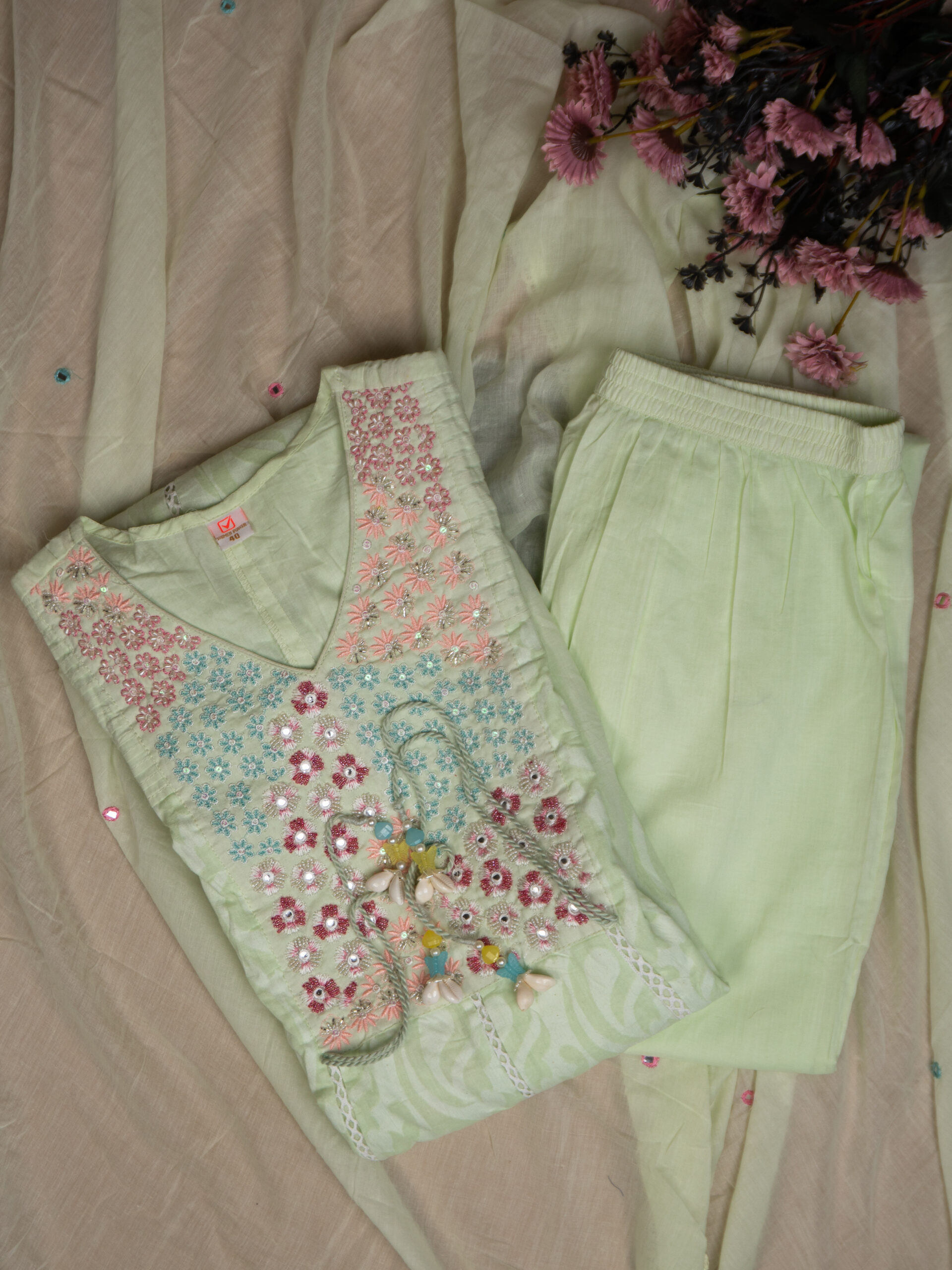 Mint Green Embroidered Suit Set - Image 6