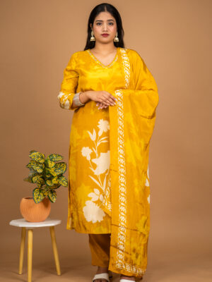Mustard Yellow Floral Printed Kurta Set