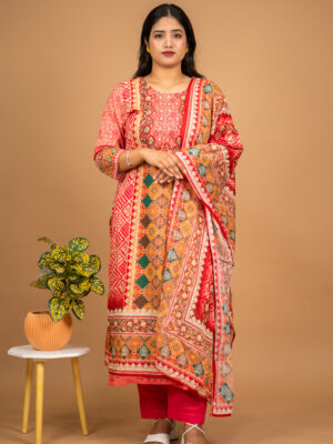 Red Multi Motif Printed Kurta Set