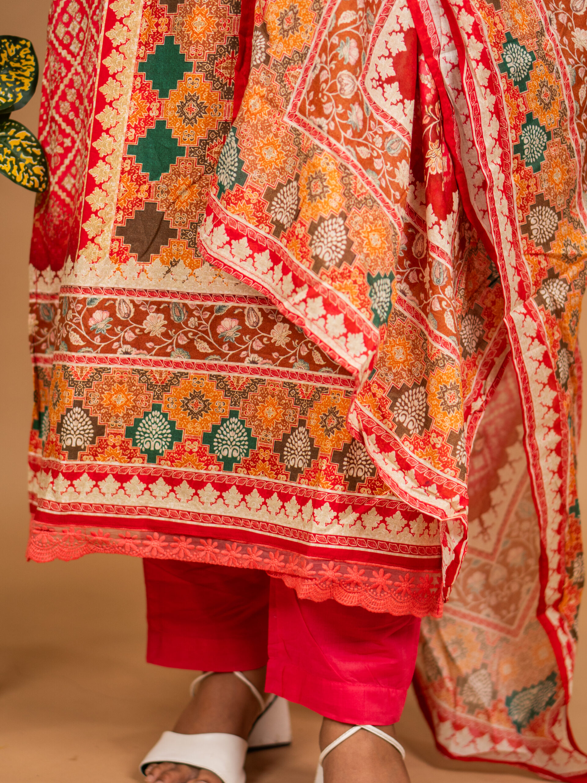 Red Multi Motif Printed Kurta Set - Image 3